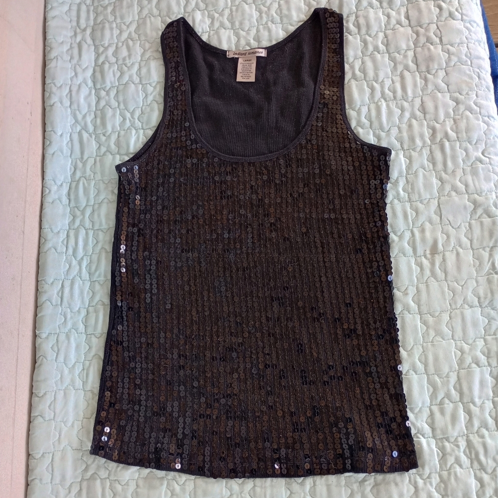 Instant Romance Woman's Sleeveless Tank Top Shirt W/Sequins Size Large Black
